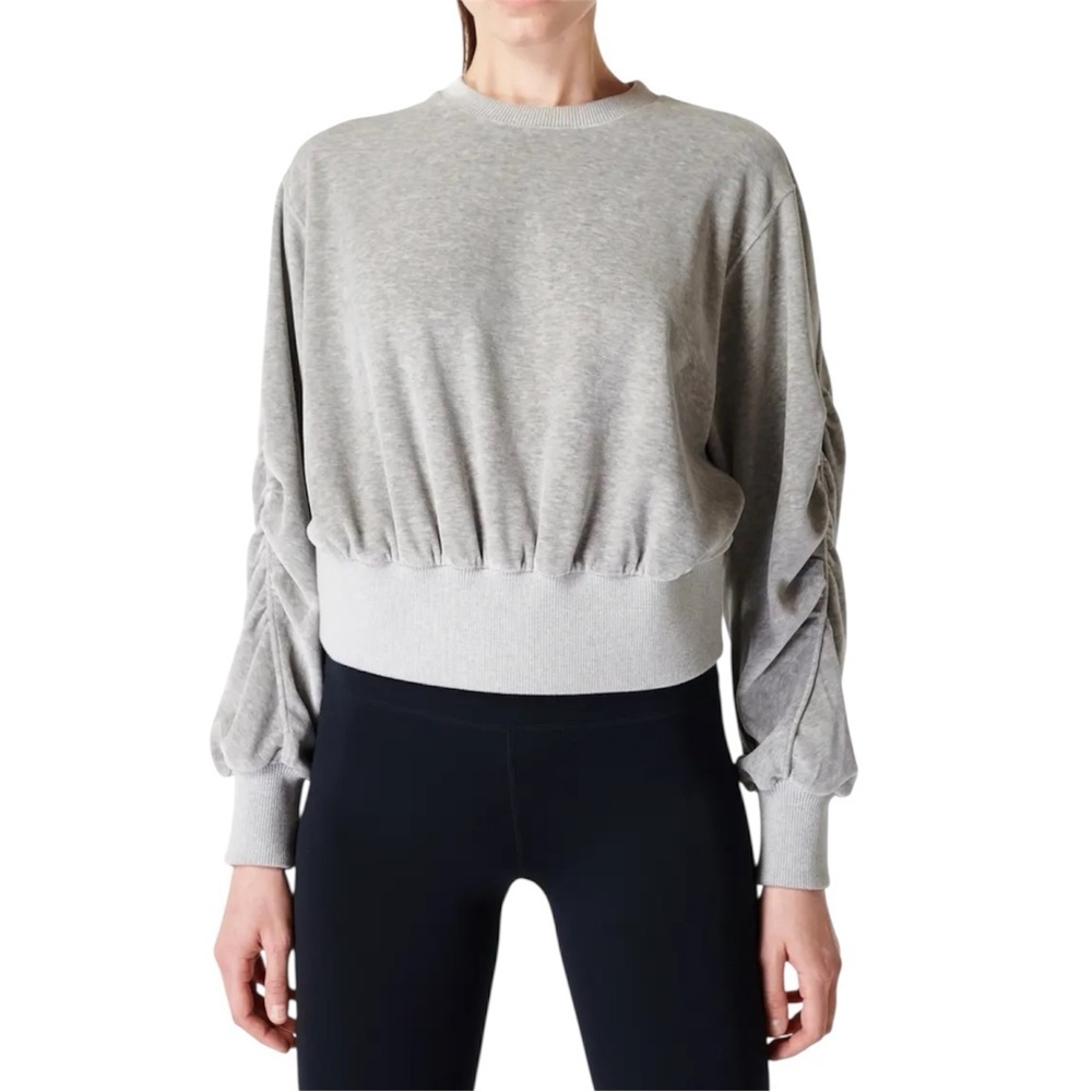 Sweaty Betty Retake Velour Scoop Neck Sweatshirt in Grey Marl